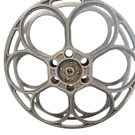 Vintage Goldberg Brothers 15 inch six-hole metal 35mm film reel