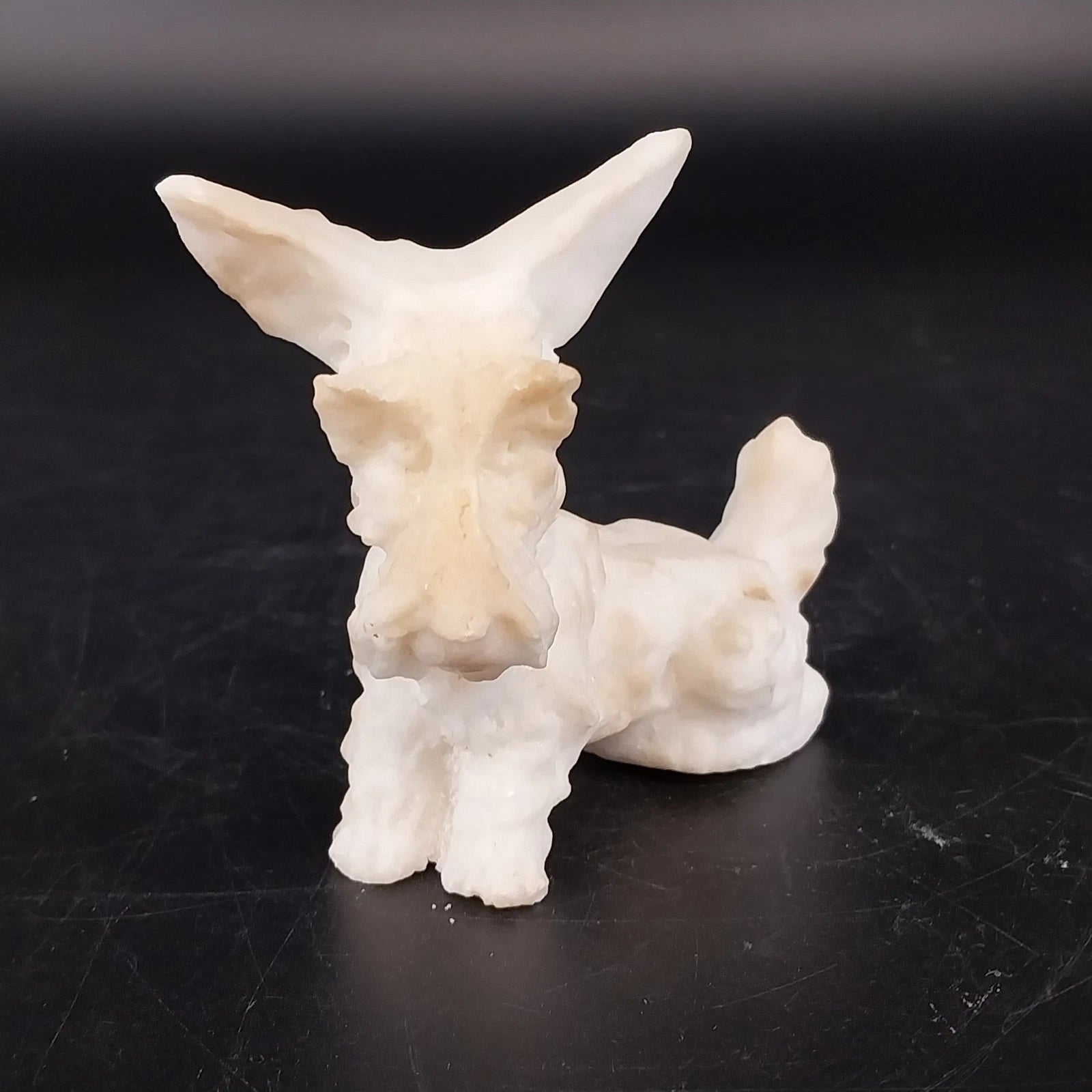 Vintage hand carved white stone Scottish Terrier Scotty dog figurine