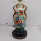 Hand-painted urn table lamp with pansy flowers and gold trim accents