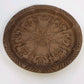 Round brown Hartstone stoneware cookie mold with hearts and tulips.