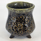 Vintage Hull Pottery USA B34 green footed ceramic planter with floral scroll design