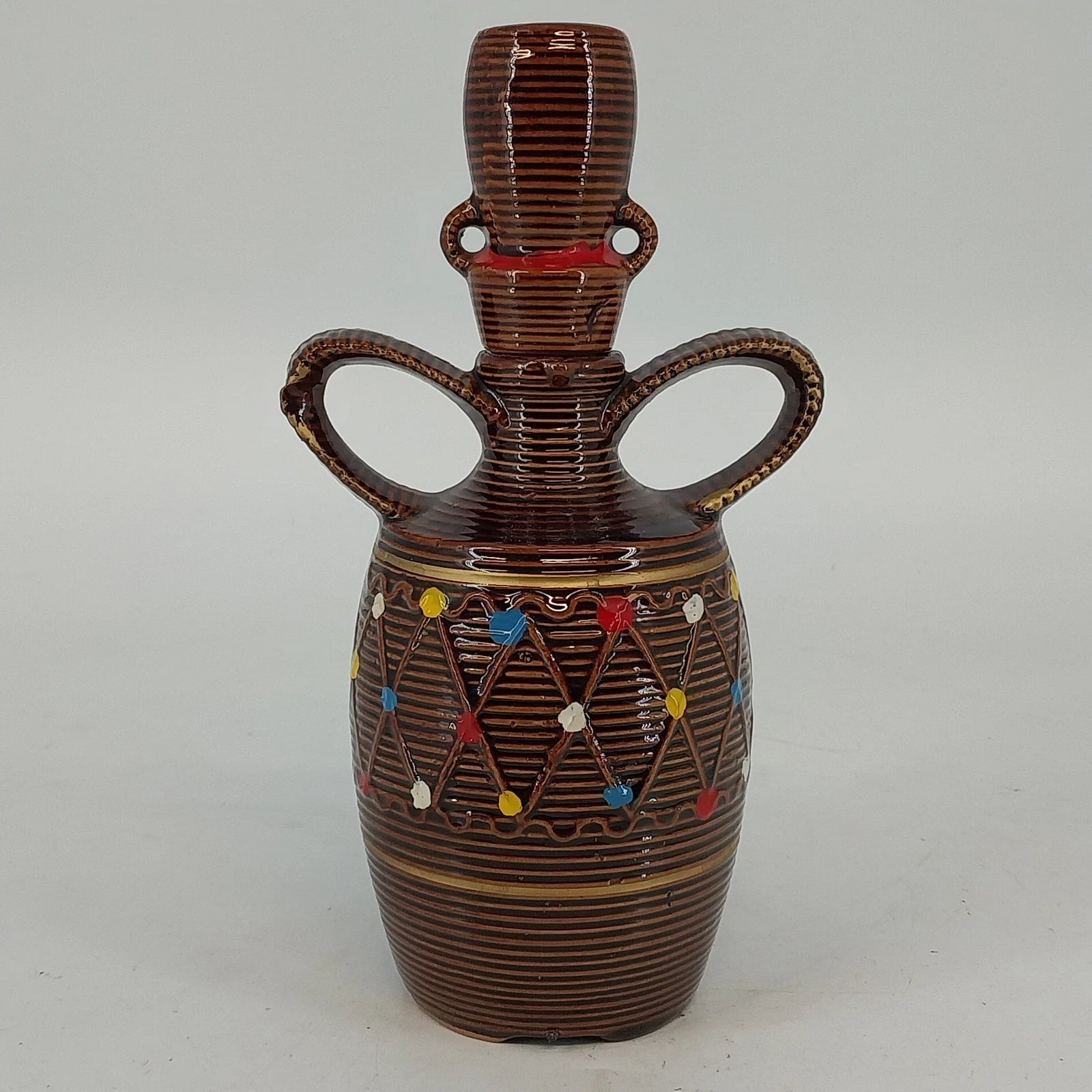 Hand painted Japanese ceramic rickshaw decanter with stopper