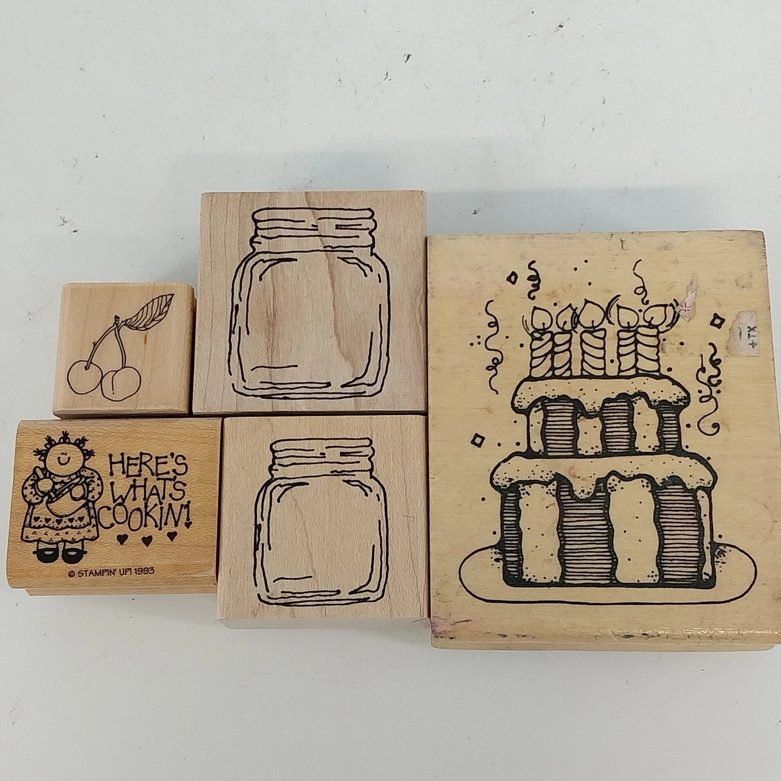 Vintage wooden rubber stamps with kitchen and baking designs