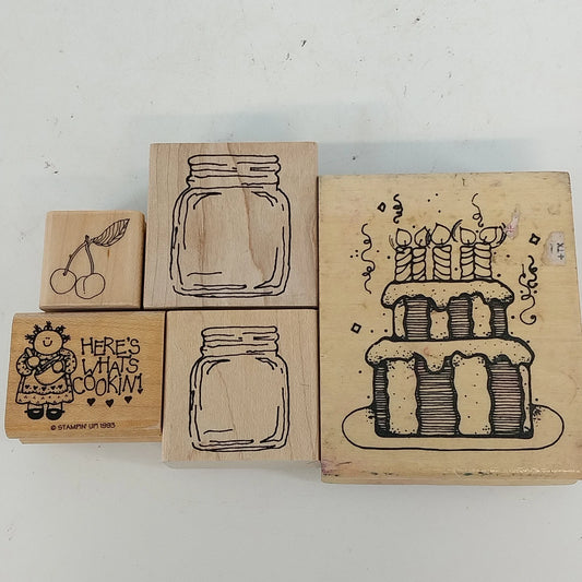 Vintage wooden rubber stamps with kitchen and baking designs