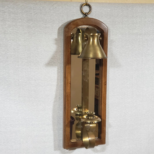 Vintage Knob Creek brass wood candle wall sconce with mirrored back