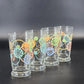 Set of 4 vintage Libbey atomic starburst juice glasses with pastel floral design