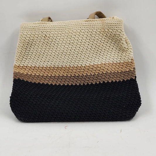 Vintage Liz Claiborne cream crochet shoulder bag with zip top and single strap