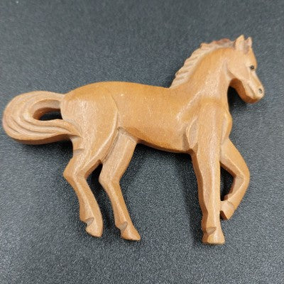 Vintage matte brown plastic horse brooch pin