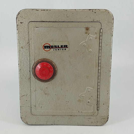 Vintage Mosler Jr steel safe with combination lock and penny bank slot
