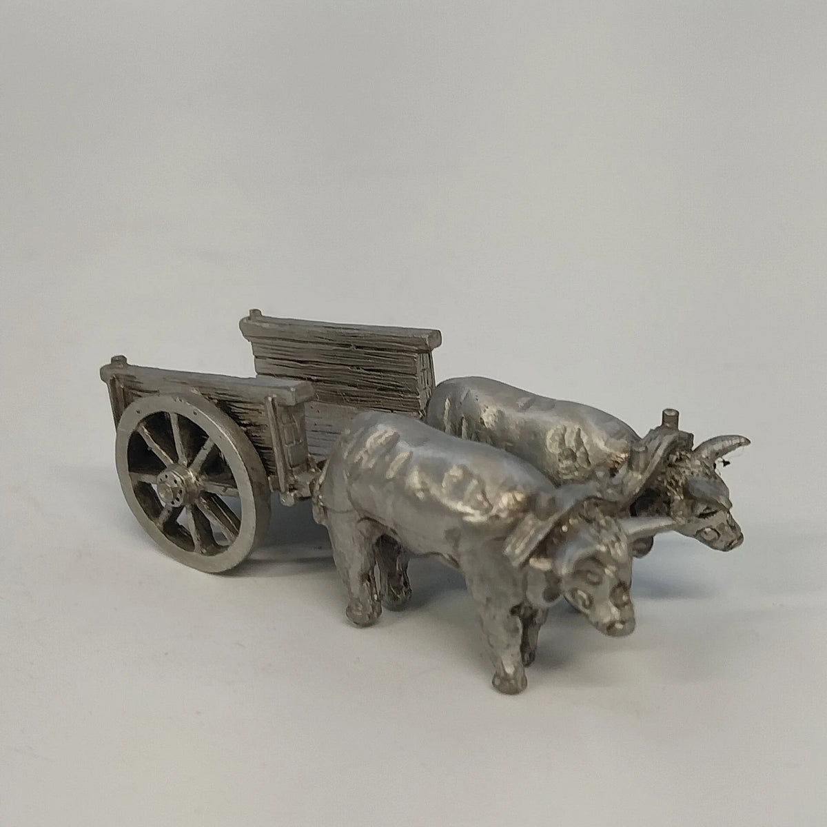 Vintage OSV pewter oxen cart miniature farm figurine