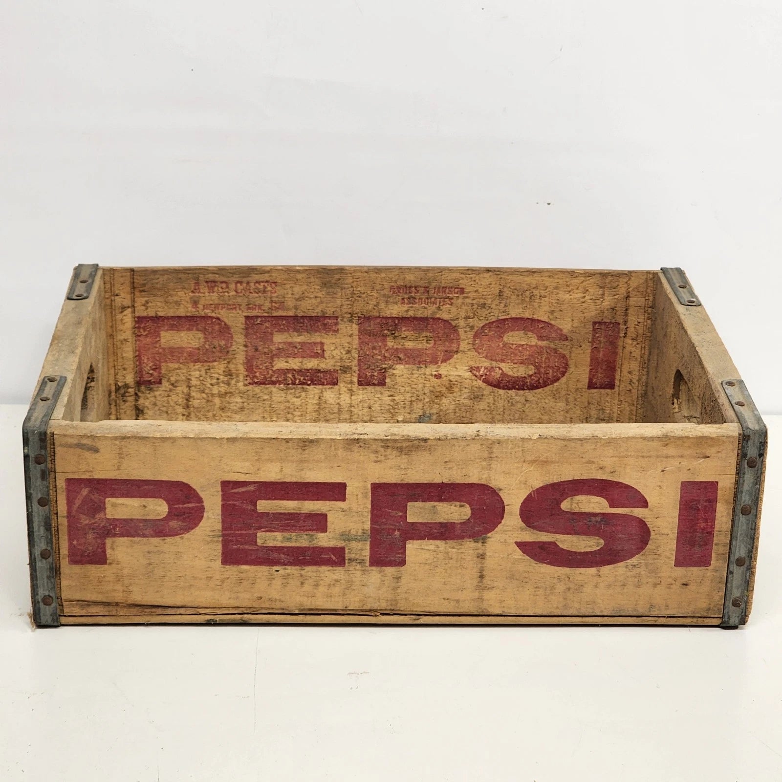 Vintage Pepsi Cola wooden soda crate bottle carrier with branded markings