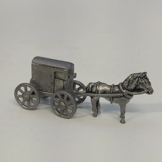 Vintage pewter horse drawn buggy carriage miniature figurine