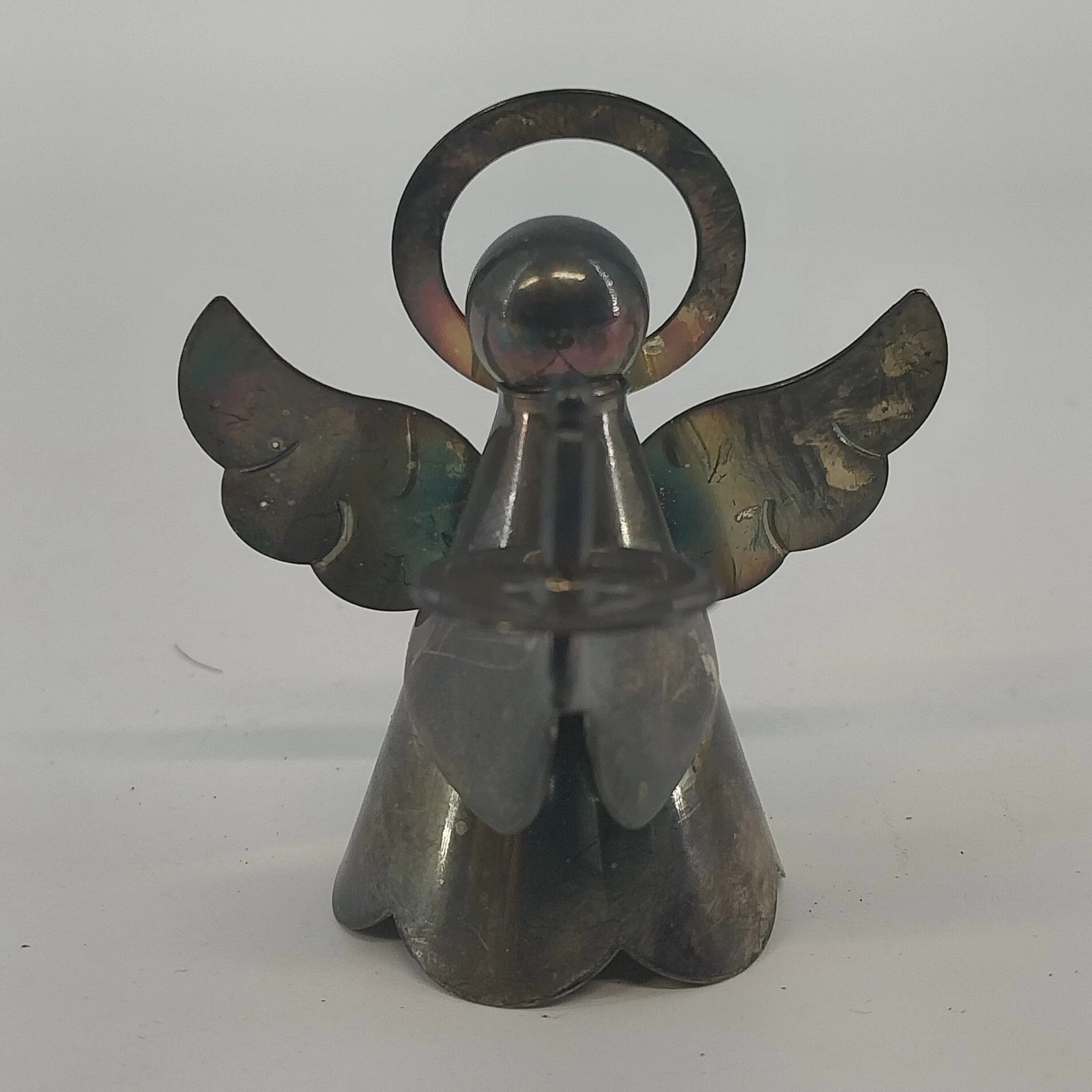 Vintage silver tone metal angel candle holder figurine