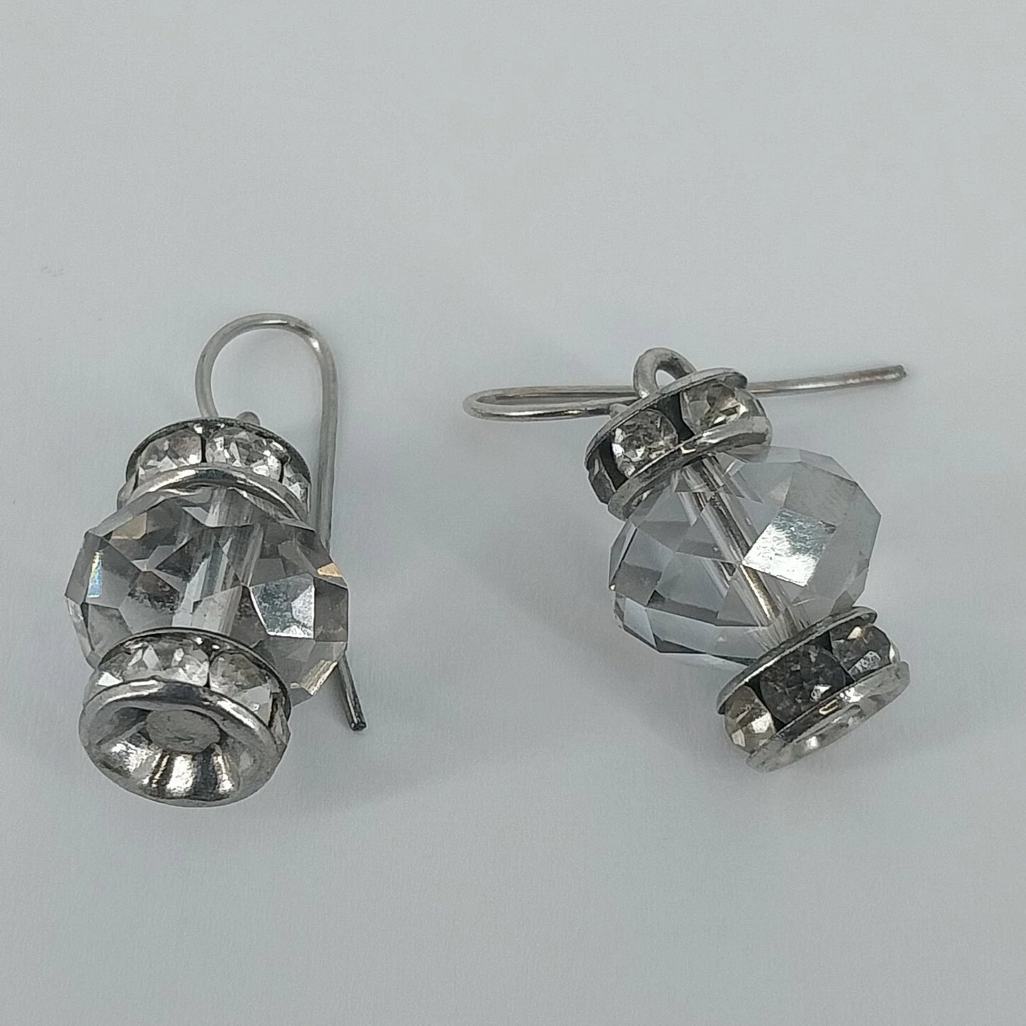 Vintage silver tone clear glass rhinestone dangle earrings