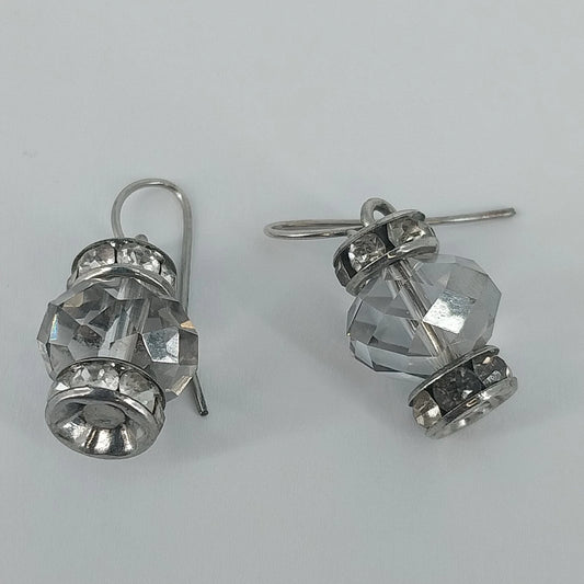 Vintage silver tone clear glass rhinestone dangle earrings