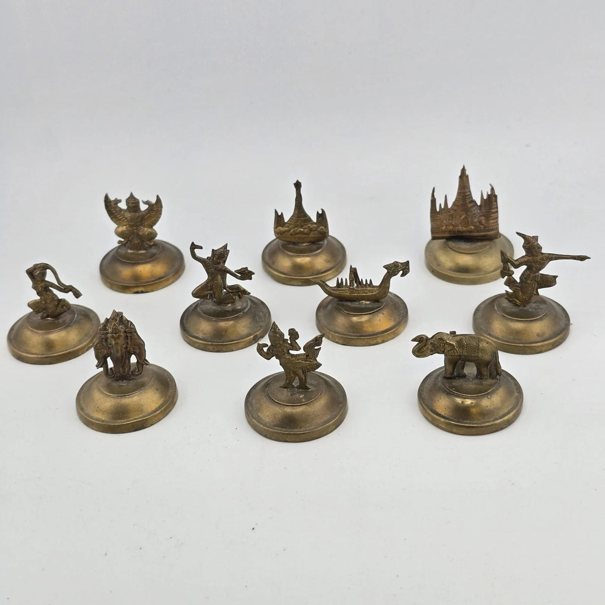 Set of 10 vintage Thai brass place card holders