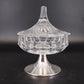 Vintage glass thumbprint candy dish with lid and silver tone base