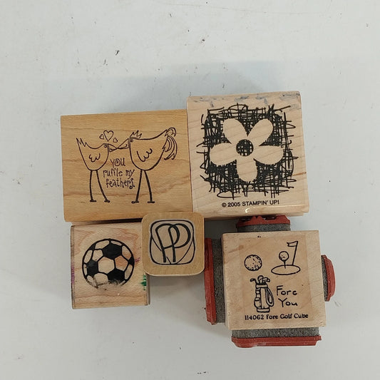 Vintage wood mounted rubber stamps with nature and floral designs