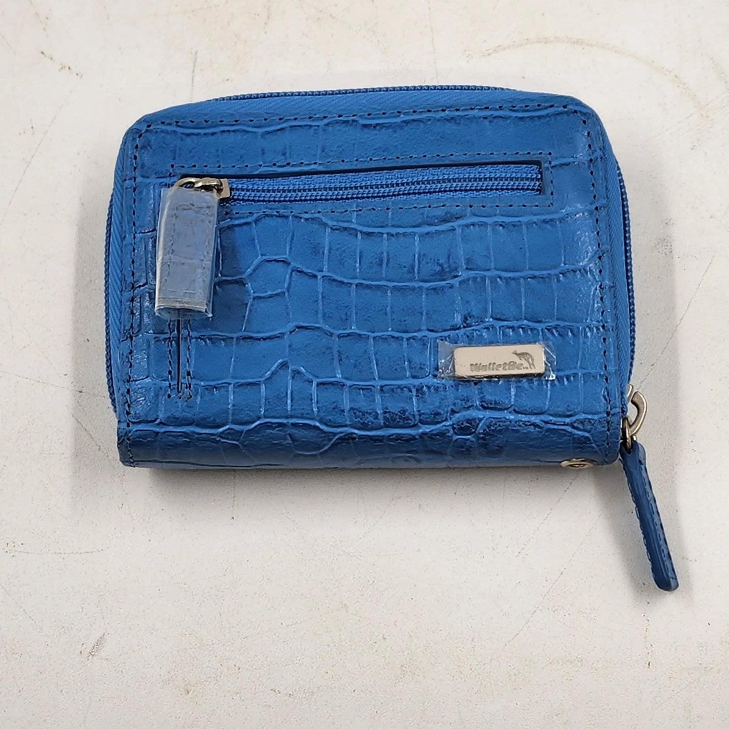 WalletBe blue snakeskin textured compact wallet with zip coin pocket and card organizer