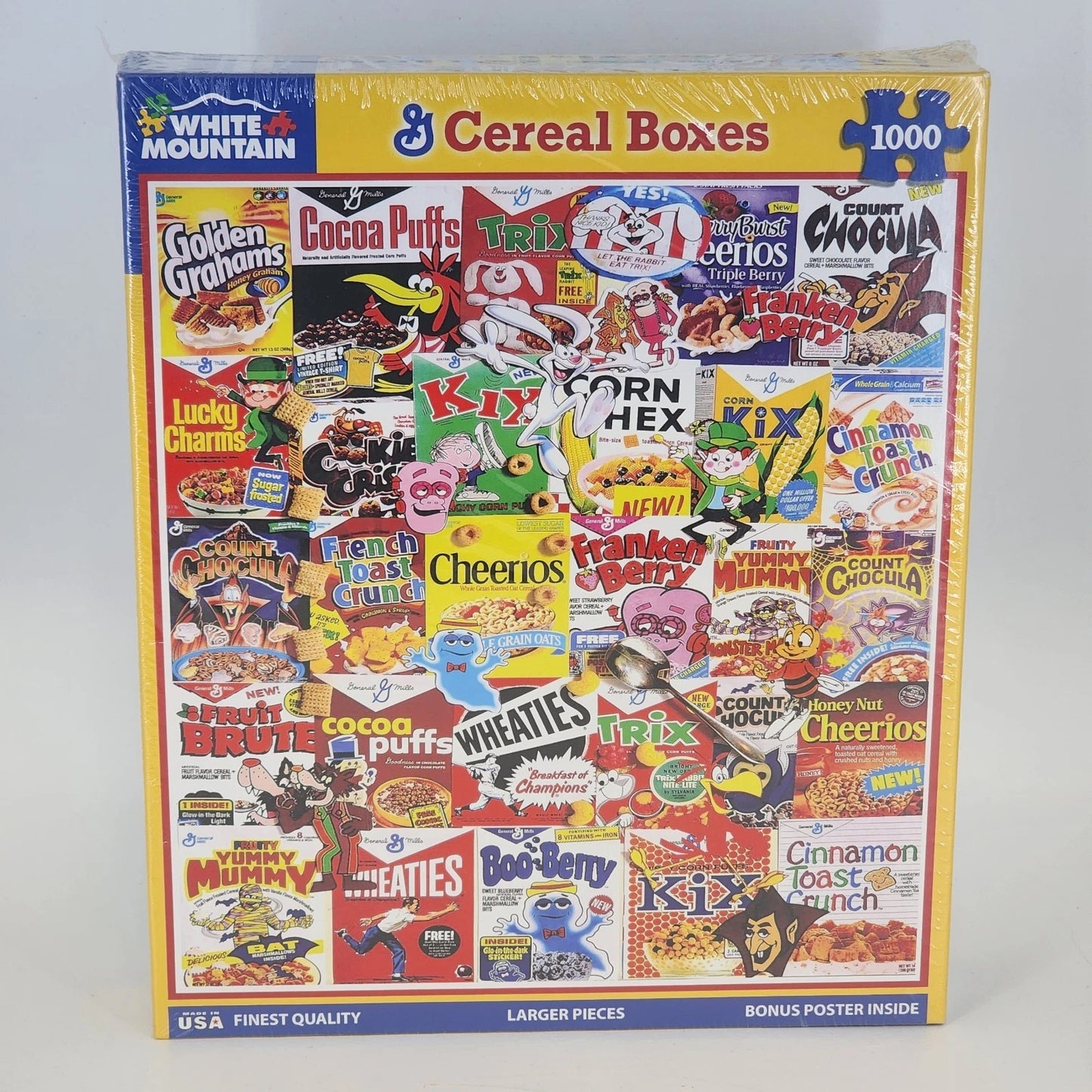 White Mountain 1000 piece cereal box collage puzzle sealed NOS