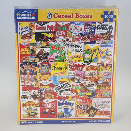 White Mountain 1000 piece cereal box collage puzzle sealed NOS