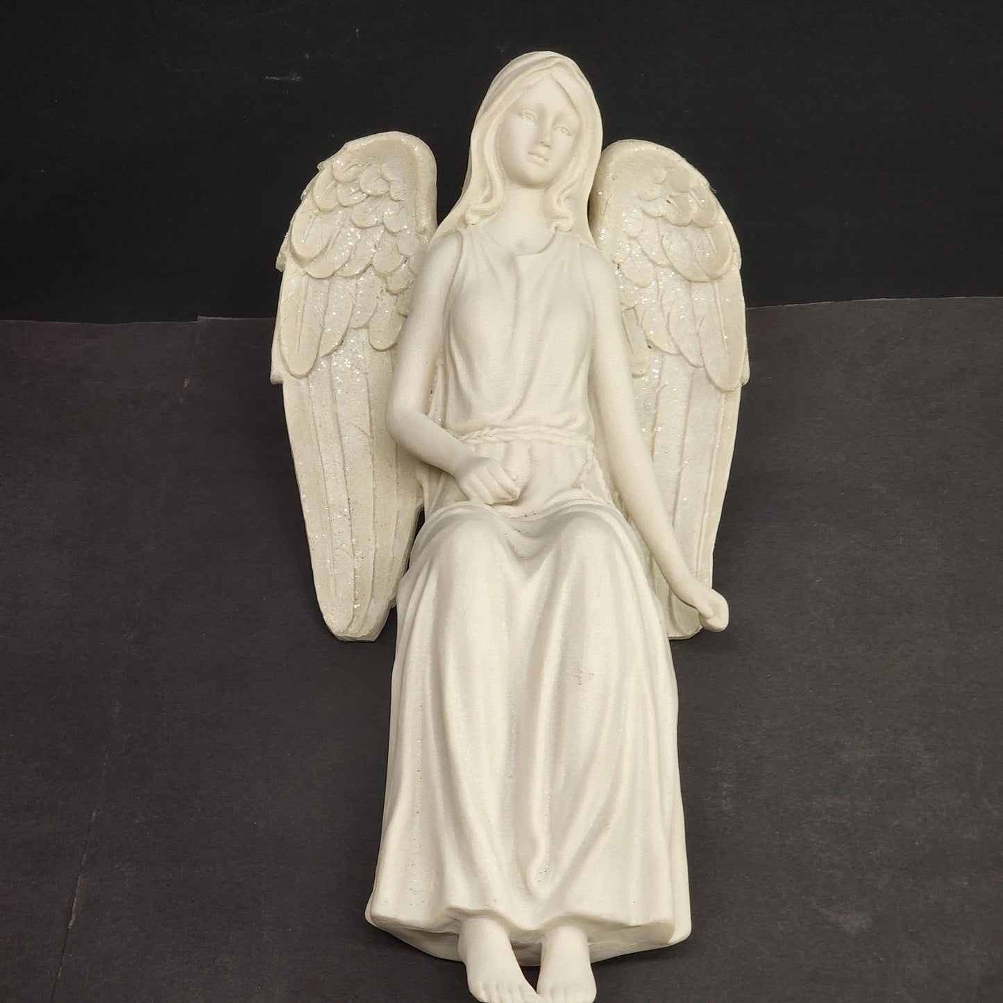 White resin angel shelf sitter figurine for indoor or outdoor décor