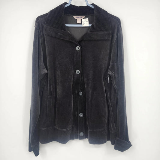 White Stag women's XL black velvet jacket with wide collar and front pockets