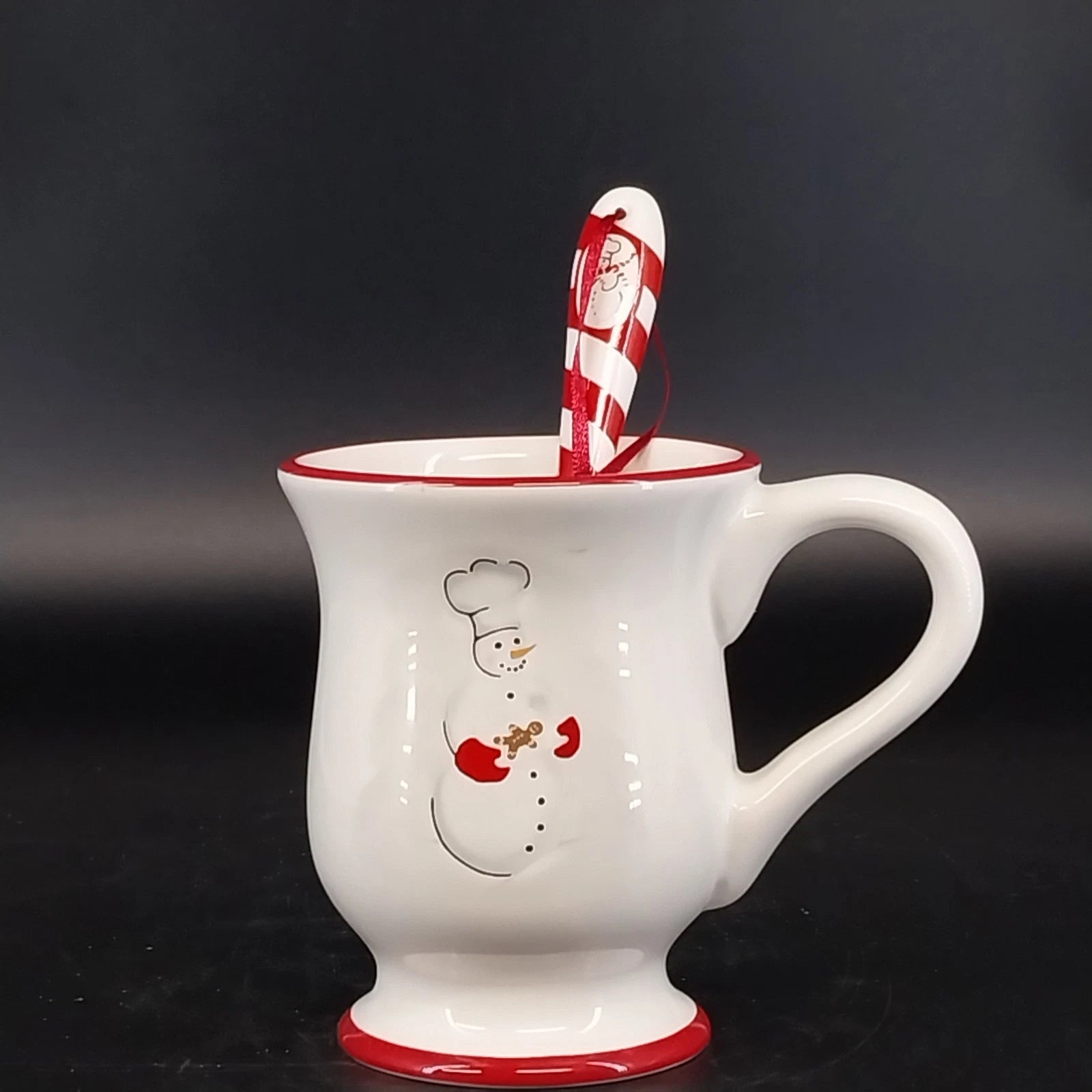 Williams Sonoma Snowman Chef ceramic cocoa mug with matching spoon