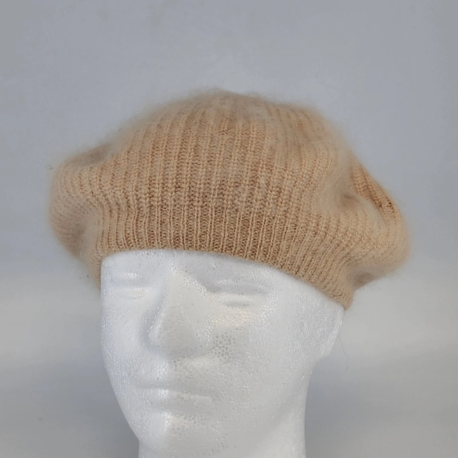 Women's beige Italian style knit beret one size classic hat