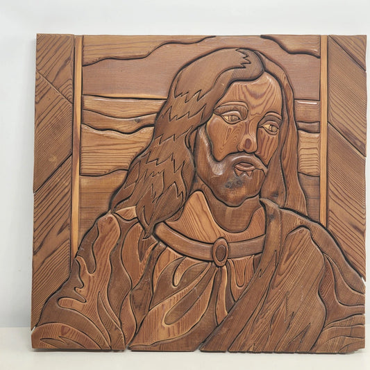 Vintage wood intarsia Jesus Christ carved wall art
