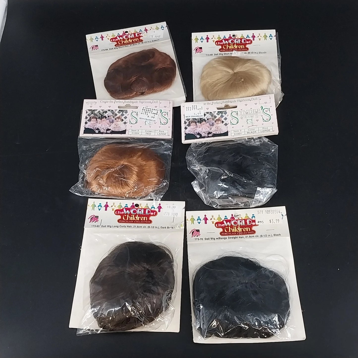 Vintage curly doll hair wigs in assorted colors