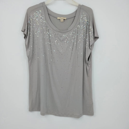 XXI gray rhinestone embellished scoop neck top