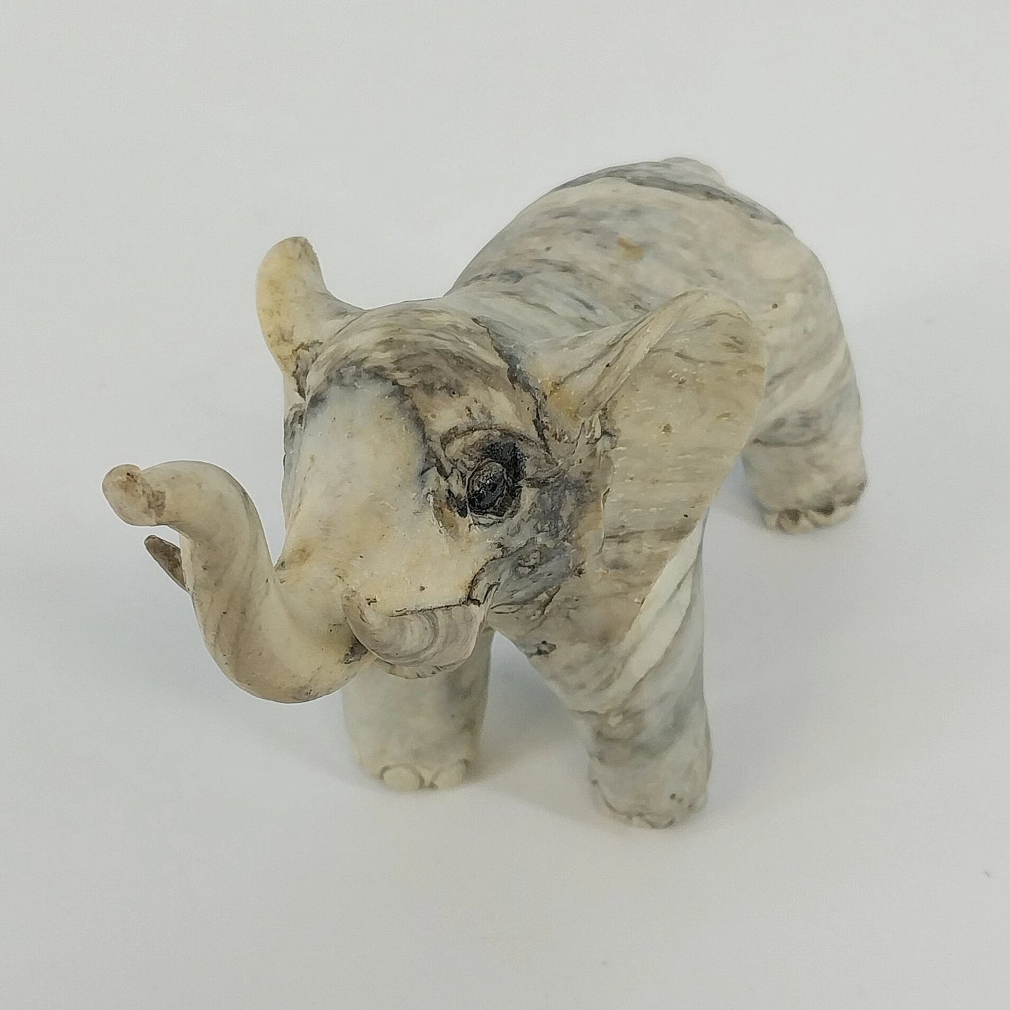 Trunk Up Lucky Elephant Figurine Crushed Oyster Shell Sculpture 5.5" Gray