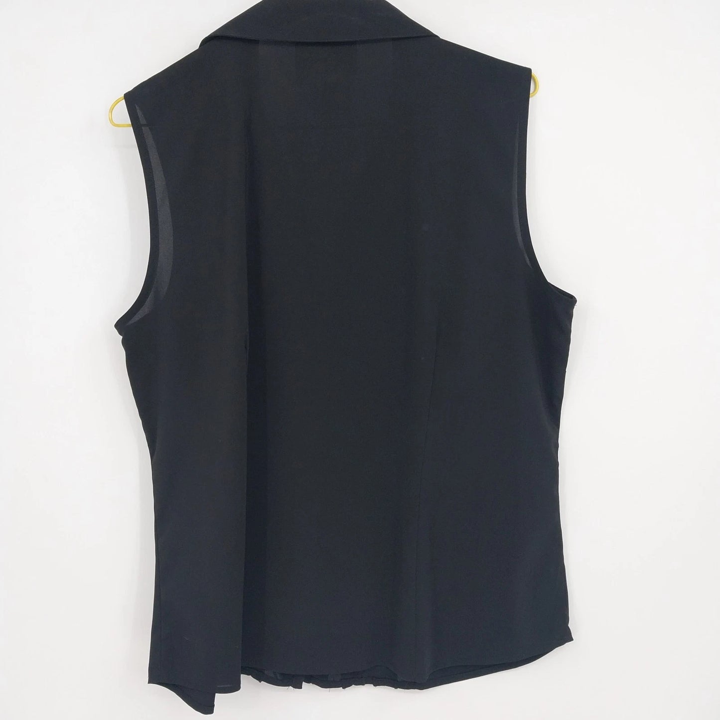 Fred David Black Ruffle Sleeveless Blouse Button Front Womens Petite Large PL