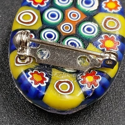 Oval Murano Glass Style Circles Multicolor Floral & Circles Brooch Lapel Pin