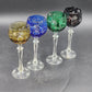 4 Bohemian Cordial Glasses Crystal Cut-to-Clear Wine Hocks 8.75" Multi-Color
