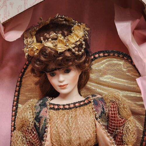 Maryse Nicole's Celeste Angel of Good Will Porcelain Doll Coral Gold Wings Beads