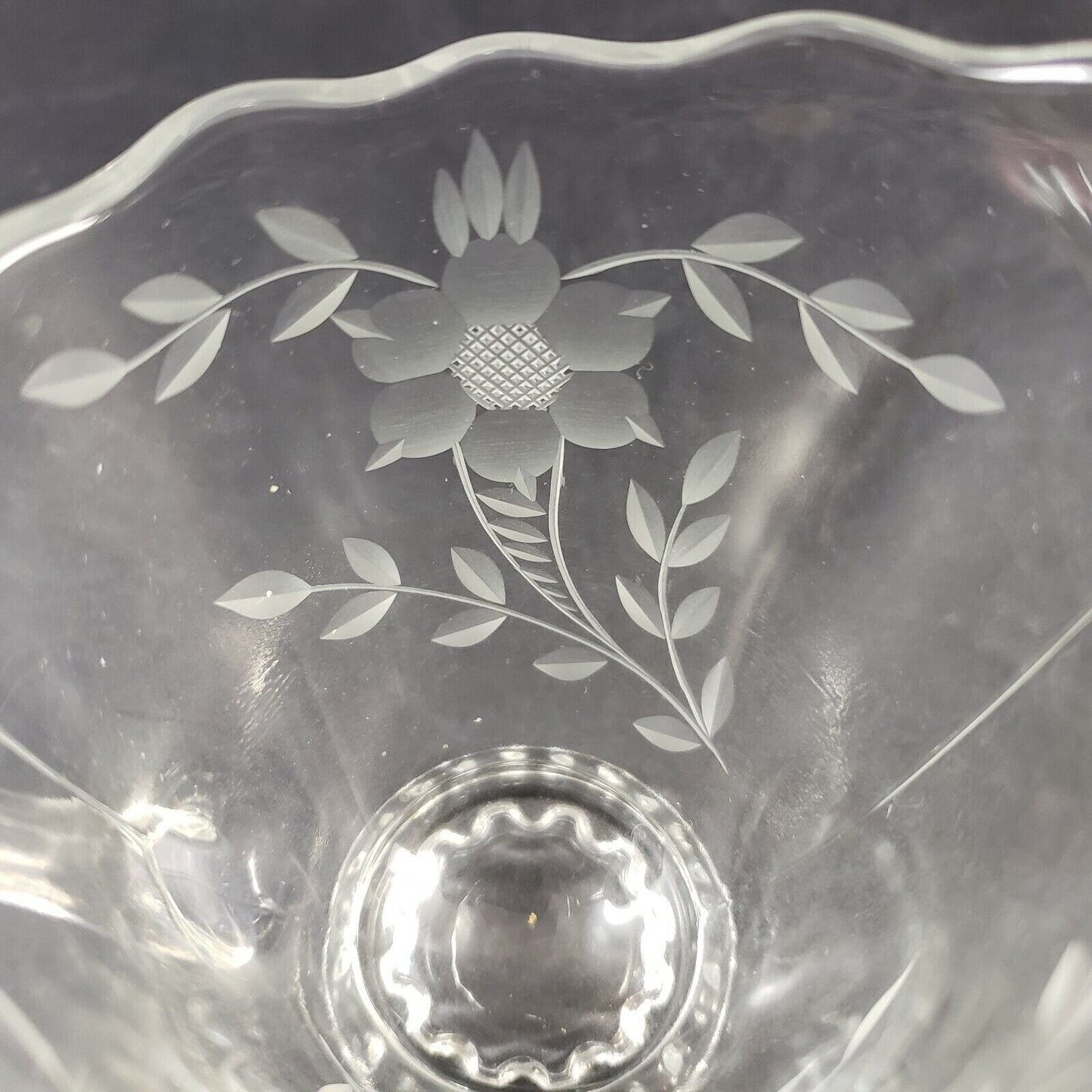 Viking Etched Glass Cream Sugar Clear Pattern Set Vintage Depression Flower