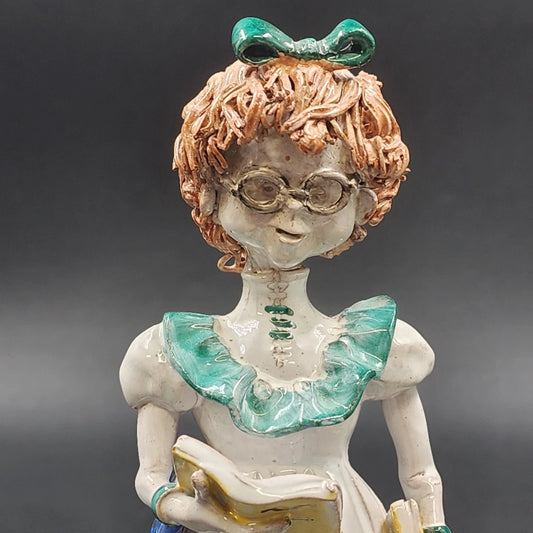 Beuciui Italy Capodimonte Figurine Girl w Glasses & Book Limited Edition 31/2500