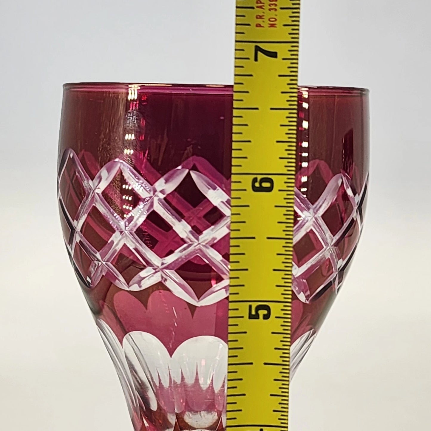 Ruby Cut to Clear Wine Glasses Set 2 Bohemian Hock Diamond Cut 6.75" Vintage