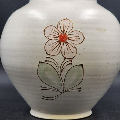 Hungarian Artmark Vase Hand Painted Floral Ceramic Brown Glaze Interior 10"x9"