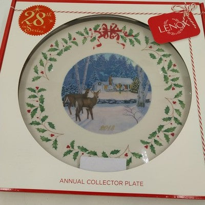 Lenox 2018 Annual Collection Christmas Plate 28th Series Numbered Cabin Deer