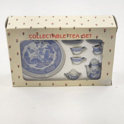 Collectible Miniature Tea Set Blue Chinese Willow Tree w/ Box Home Decor