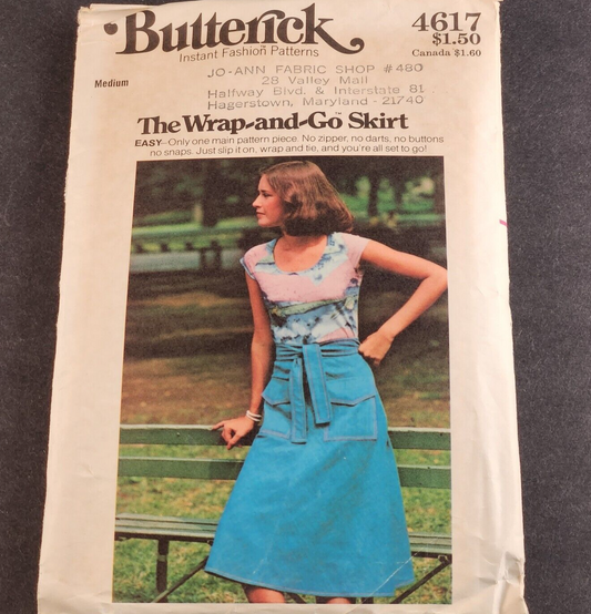 Butterick 4617 Vintage Sewing Pattern Misses Wrap and Go Skirt Size Medium