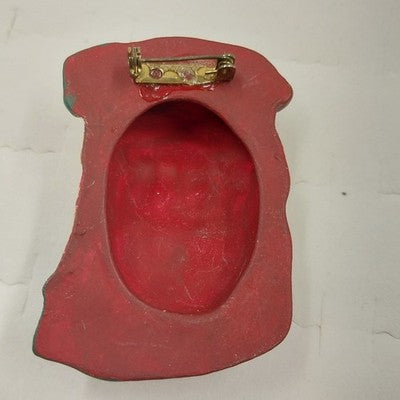 2 Old World Santa Claus Painted Clay Head Brooch Pin Christmas Holiday Vintage