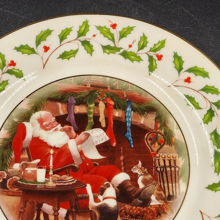 Lenox Holiday Cookie Plate Christmas Cookies for Santa Holly Berry Gold Rim 9.5"