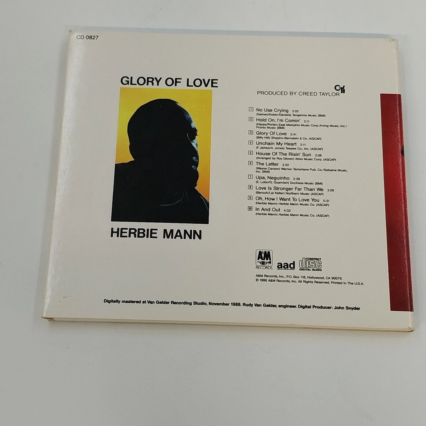 Herbie Mann Glory of Love 1990 Jazz CD Digipak Album CD 0827 USA