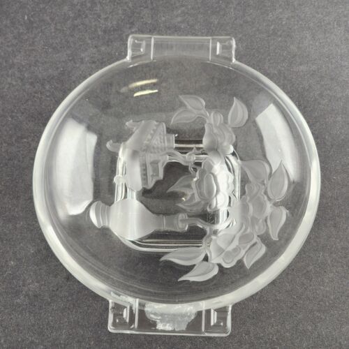 Verlys Frosted Dish Floral Bowl Tab Handle Clear Art Deco Intaglio Made In USA