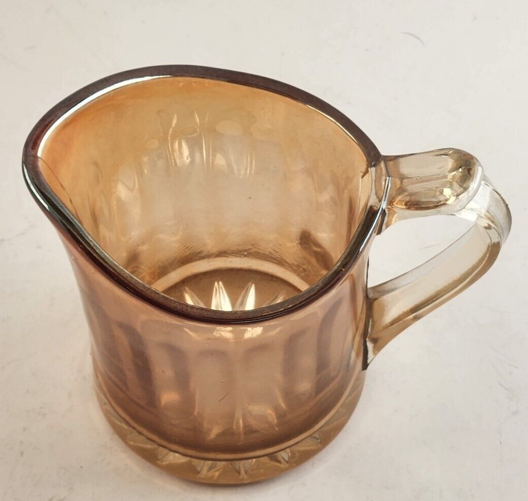 Pitcher Iridescent Amber Cream Marigold Ribbed Jug With Handle Vintage