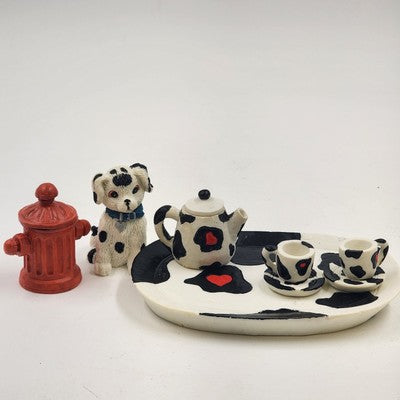 Dalmatian Dog Mini Tea Set Fire Station Theme w/ Box Vtg 1995